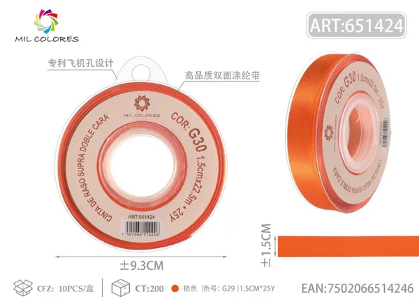 Cinta de poliéster de doble cara de alta calidad 1.5cm*25y G30 - Naranja