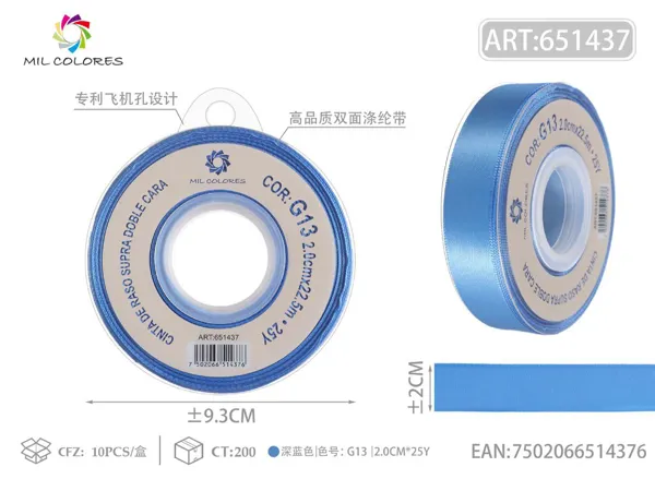 Cinta de poliéster de doble cara de alta calidad 2.0cm*25y G13 - Azul oscuro