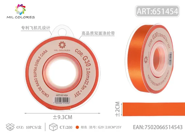 Cinta de poliéster de doble cara de alta calidad 2.0cm*25y G30- Naranja