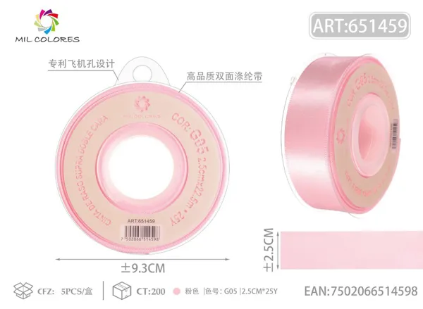 Cinta de poliéster de doble cara de alta calidad 2.5cm*25y G05- Rosa