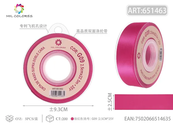 Cinta de poliéster de doble cara de alta calidad 2.5cm*25y G09- Fucsia