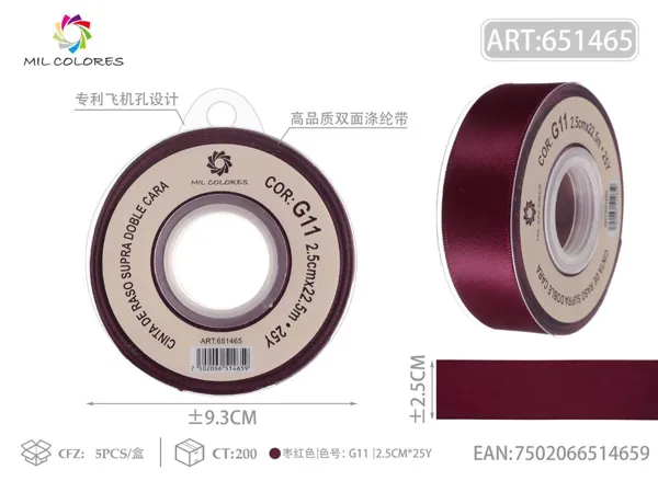 Cinta de poliéster de doble cara de alta calidad 2.5cm*25y G11- Rojo azufaifo