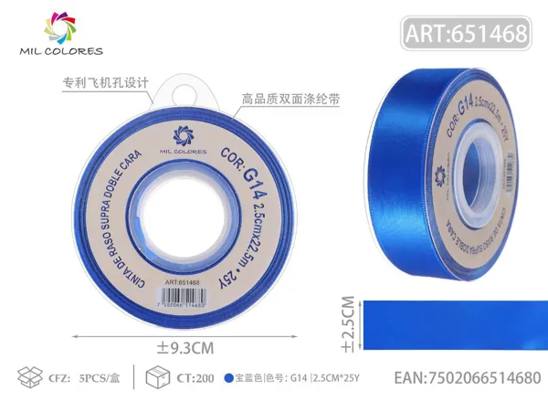 Cinta de poliéster de doble cara de alta calidad 2.5cm*25y G14- Azul zafiro