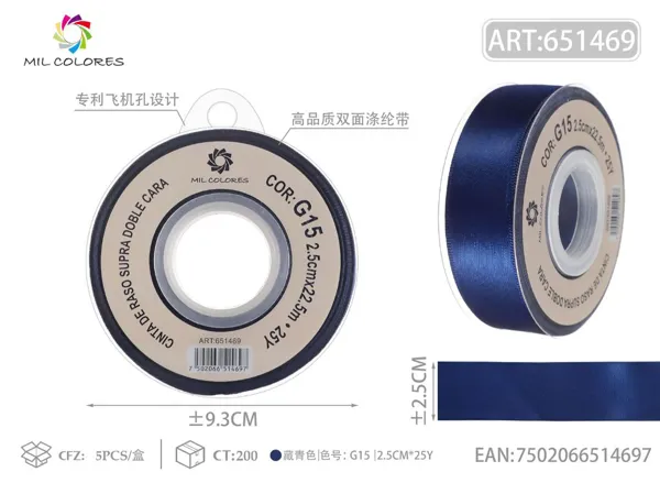 Cinta de poliéster de doble cara de alta calidad 2.5cm*25y G15- Azul marino