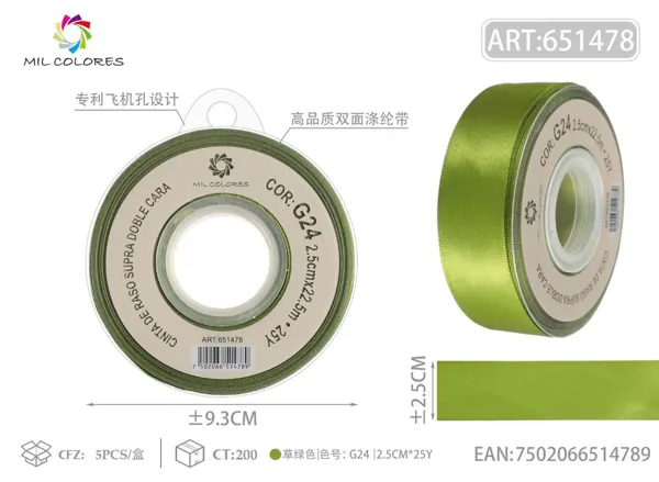Cinta de poliéster de doble cara de alta calidad 2.5cm*25y G24- Verde hierba