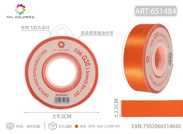 Cinta de poliéster de doble cara de alta calidad 2.5cm*25y G30- Naranja