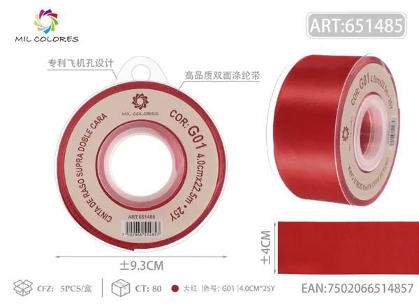 Cinta de poliéster de doble cara de alta calidad 4.0cm*25y G01- Rojo brillante