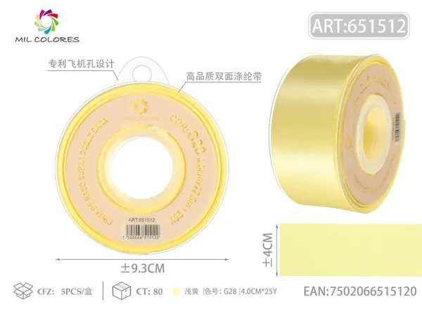 Cinta de poliéster de doble cara de alta calidad 4.0cm*25y G28-amarillo claro