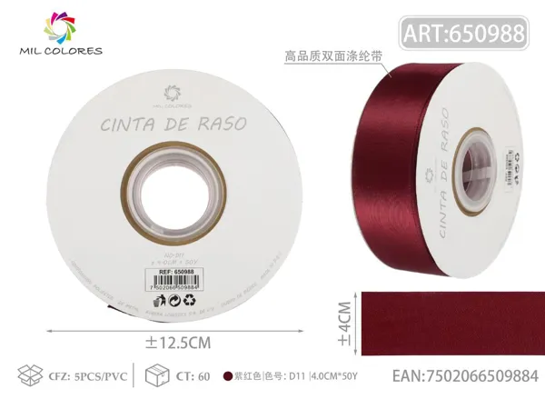 Cinta de poliéster de doble cara de alta calidad 4.0cm/50Y D11 púrpura rojizo