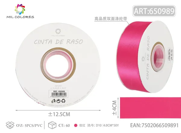 Cinta de poliéster de doble cara de alta calidad 4.0cm/50Y D10 rosa fucsia