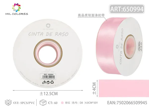 Cinta de poliéster de doble cara de alta calidad 4.0cm/50Y D8 rosa
