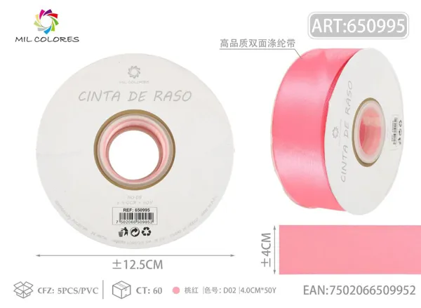 Cinta de poliéster de doble cara de alta calidad 4.0cm/50Y D9 rosa melocotón