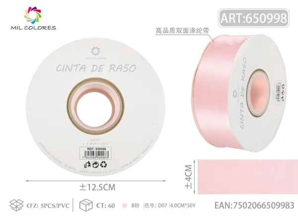 Cinta de poliéster de doble cara de alta calidad 4.0cm/50Y D07 rosa B