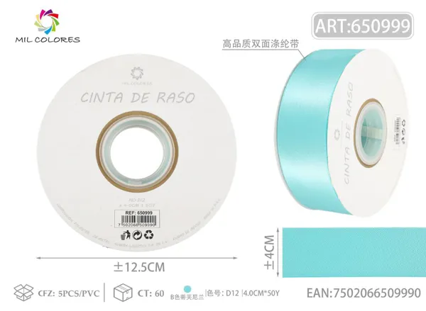 Cinta de poliéster de doble cara de alta calidad 4.0cm/50Y D12 azul Tiffany B