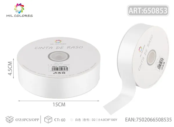 Cinta de raso 4.0cm/100Y D2 blanco