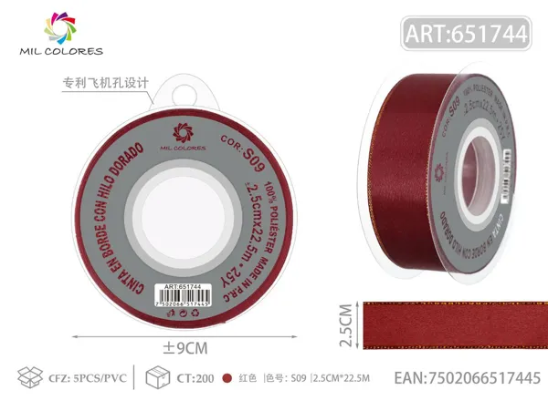 Cinta doble dorada 2.5CM/25Y S-09 rojo