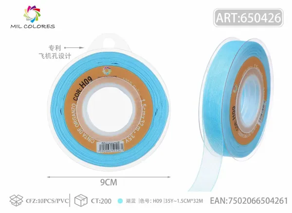 Cinta de gasa coreana 1.5cm/35Y H009 azul de lago