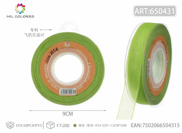 Cinta de gasa coreana 1.5cm/35Y H014 verde manzana
