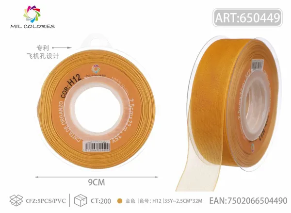Cinta de gasa coreana 2.5cm/35Y H012 dorado