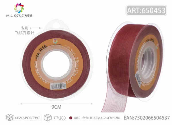 Cinta de gasa coreana 2.5cm/35Y H016 rojo oscuro