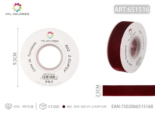 Cinta de felpa 2.5cm*5Y R02 vino tinto