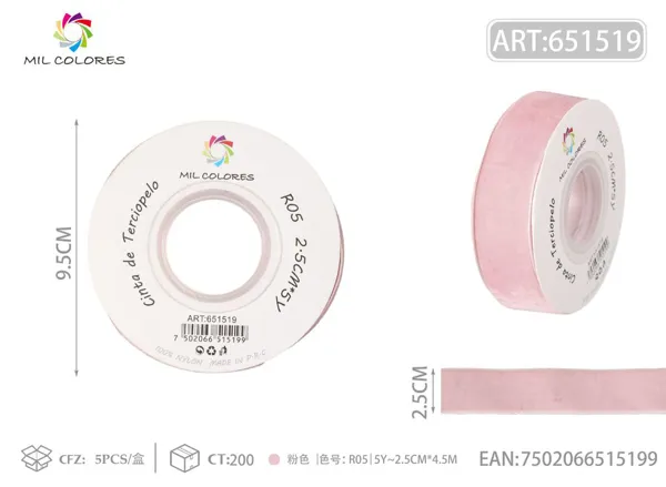 Cinta de felpa 2.5cm*5Y R05 rosa