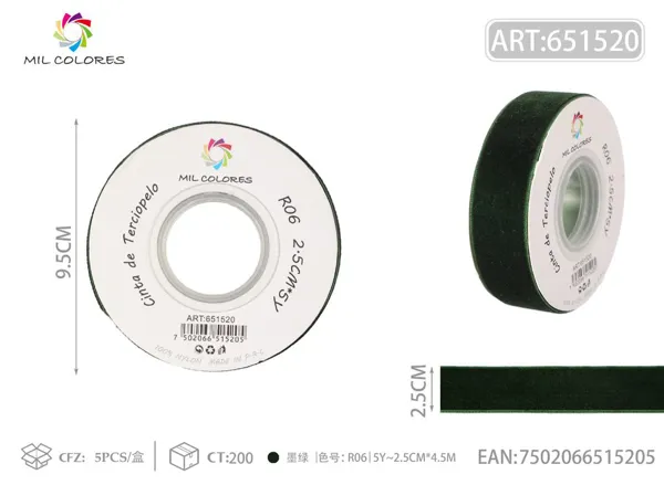 Cinta de felpa 2.5cm*5Y R06 verde oscuro