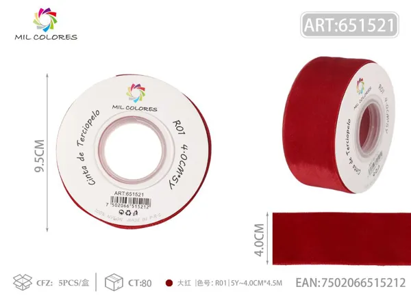Cinta de felpa 4.0cm*5Y R01 rojo granate