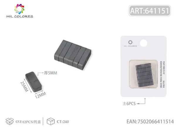 Imanes rectangulares 25*12*5mm 6pcs negro