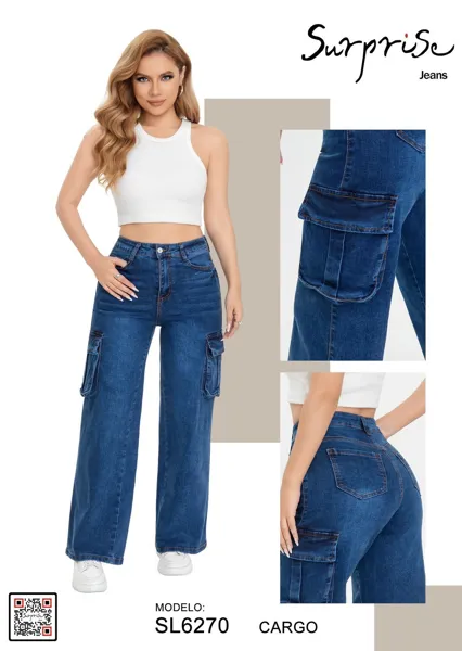 Jeans Cargo de corte recto para mujer-SL6270