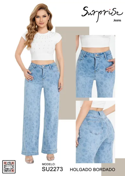 Jeans holgados bordados-SU2273