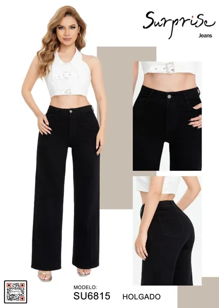 Jeans holgados de mezclilla para mujer-SU6815
