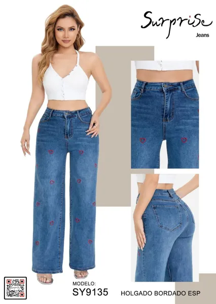 Jeans Holgados Bordados Surprise-SY9135