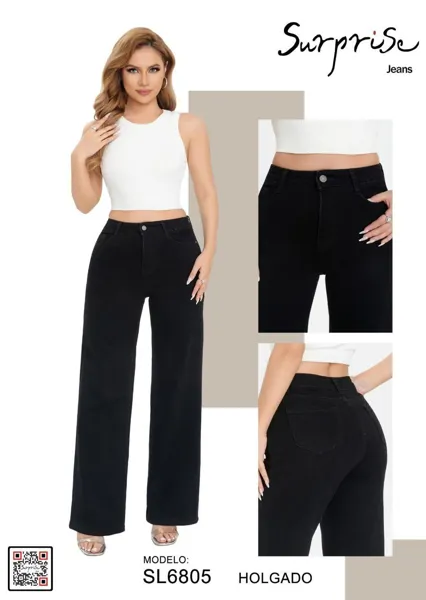 Jeans holgados de corte recto para mujer-SL6805