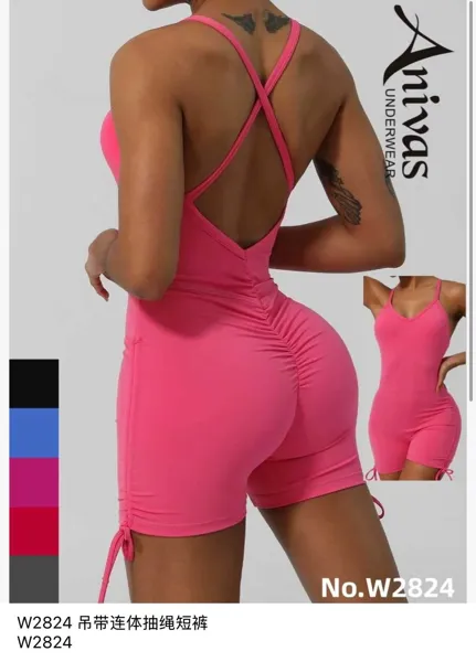 Mono deportivo de tirantes con shorts ajustables-W2824