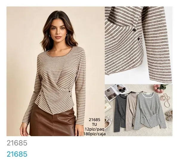 Blusa de manga larga con detalle cruzado-21685