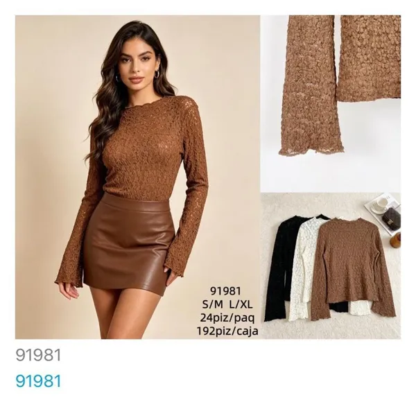 Blusa de manga larga con textura-91981