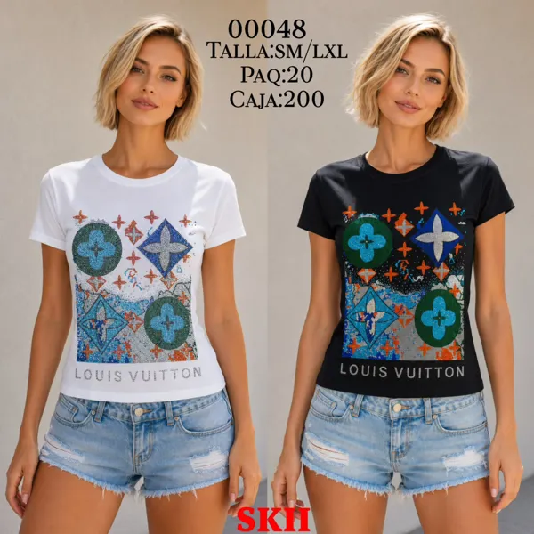 Playera de manga corta con estampado de logos y detalles brillantes-00048