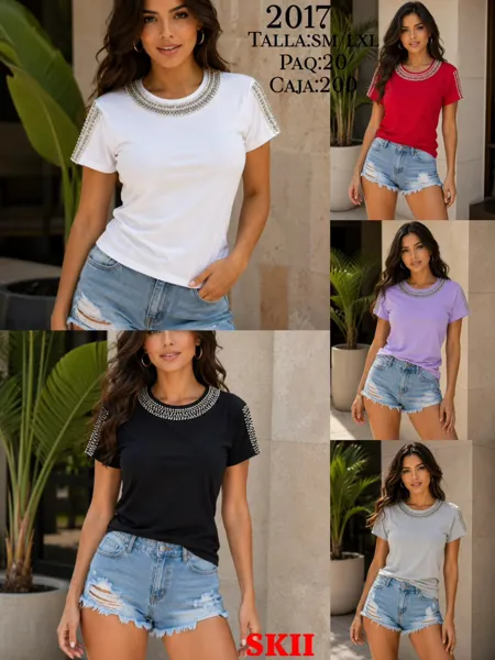 Playera con detalles de pedrería en cuello y hombros-2017