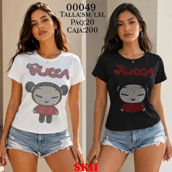 Playera de Pucca con estampado de pedrería-00049