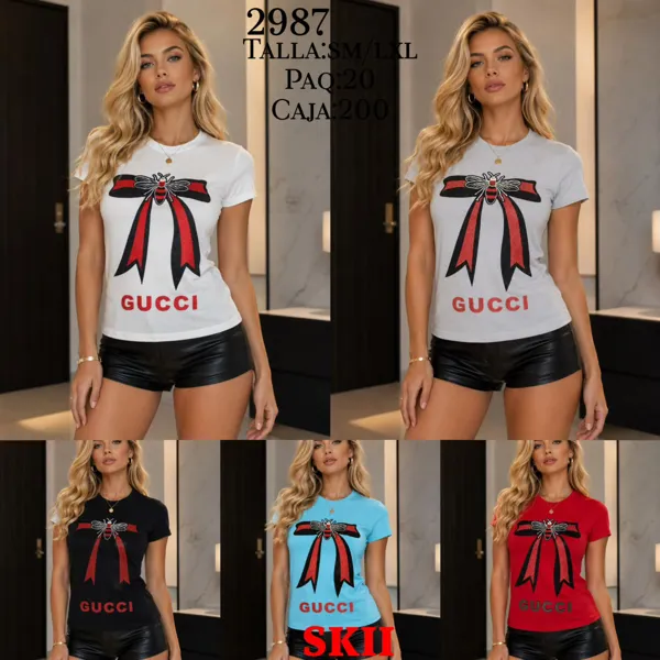 Playera de mujer con estampado de abeja y moño-2987