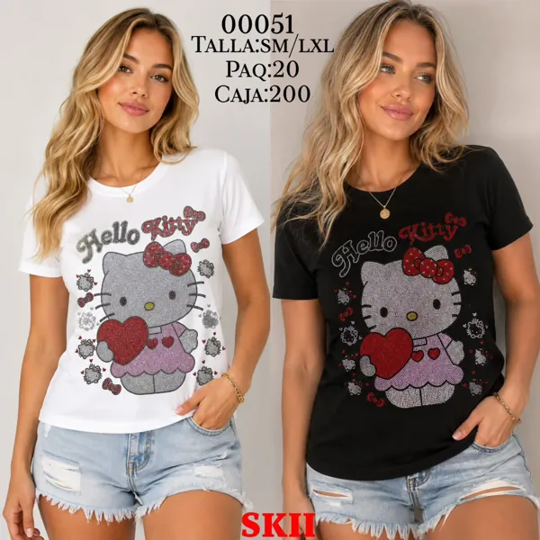 Playera Hello Kitty con diseño de pedrería-00051