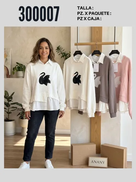 Sudadera de cuello redondo con estampado de cisne-MAN-300007