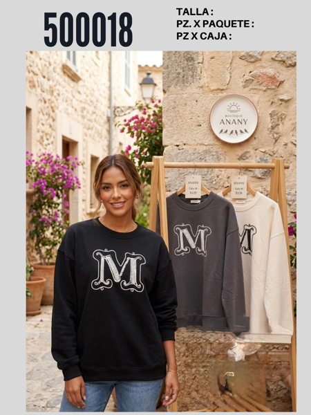 Sudadera con estampado de letra M-MAN-500018