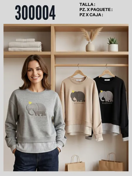 Sudadera de cuello redondo con diseño de elefante-MAN-300004