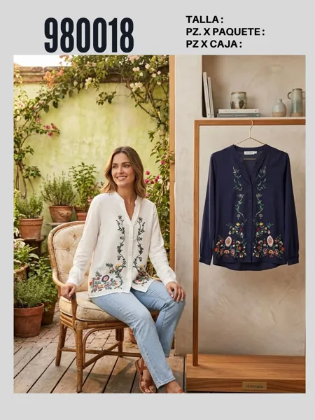 Blusa bordada de manga larga-MAN-980018