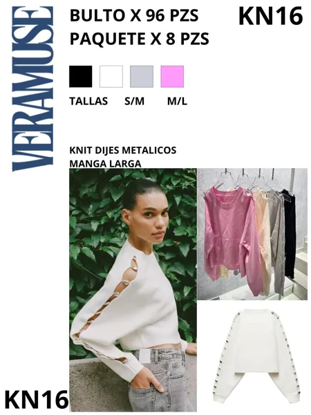 Suéter con accesorio metálico en mangas-KN16