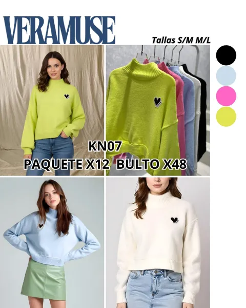 Suéter de cuello alto con corazón-KN07