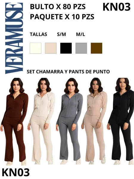 Set de Pantalones y Sudadera de Tejido-KN03