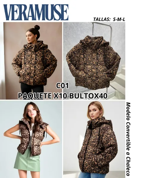 Chamarra Puffer con Estampado Animal Print Desmontable-C01